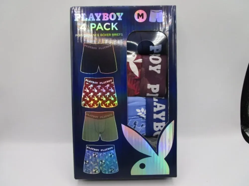 Playboy 4 Pack Performance Moisture Wicking Red Gray Men's Medium Boxer Briefs